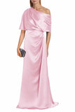 Satin Mother of The Bride Dresses for Wedding One Shoulder Formal Dress with Sleeves Mermaid Evening Party Gowns