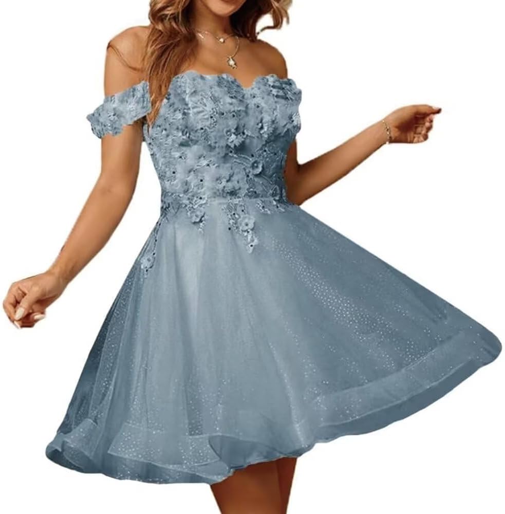 Sparkly Tulle Homecoming Dresses for Teens 2027 3D Flowers Cocktail Gowns Off Shoulder Short Prom Dresses