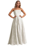 Jacquard Floral Prom Dresses Strapless Maxi Evening Gowns A-Line Ruched Formal Party Dress Elegant