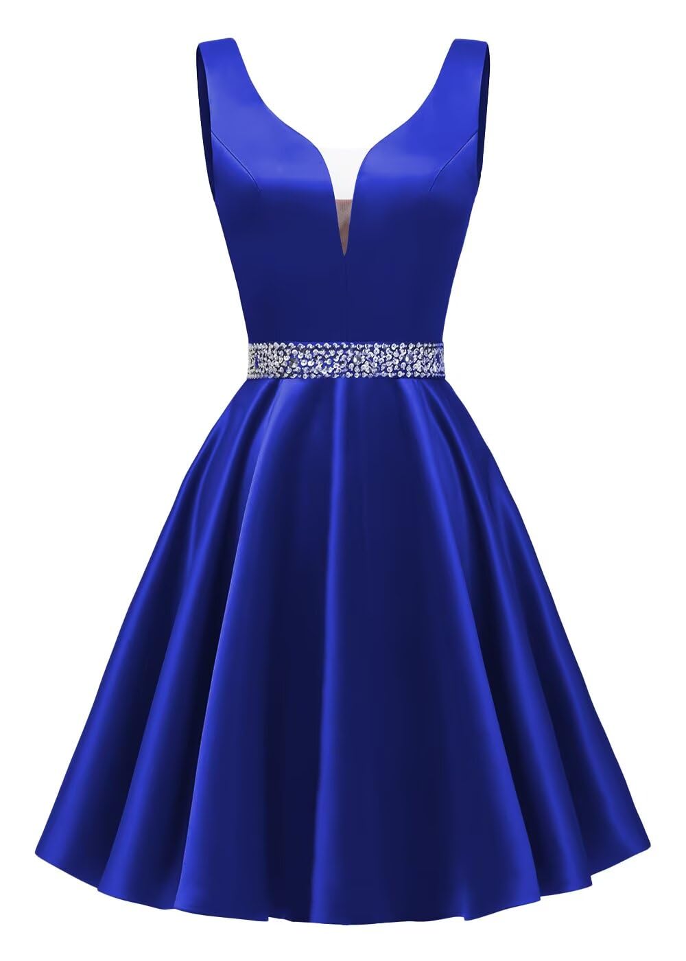 Satin Glitter Homecoming Dresses for Teens Short Prom Dress V-Neck Beaded Evening Formal Cocktail Party Gowns