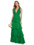 V Neck Chiffon Bridesmaid Dresses for Women 2027 Long Tiered A-Line Ruffles Formal Evening Party Dress