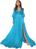 Long Sleeve Tulle Prom Evening Dresses Long Lace Applique A Line Ball Gown 2027