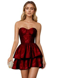 Jacquard Satin Homecoming Dresses 2026 Tiered Layed Aline Strapless Formal Cocktail Party Gown