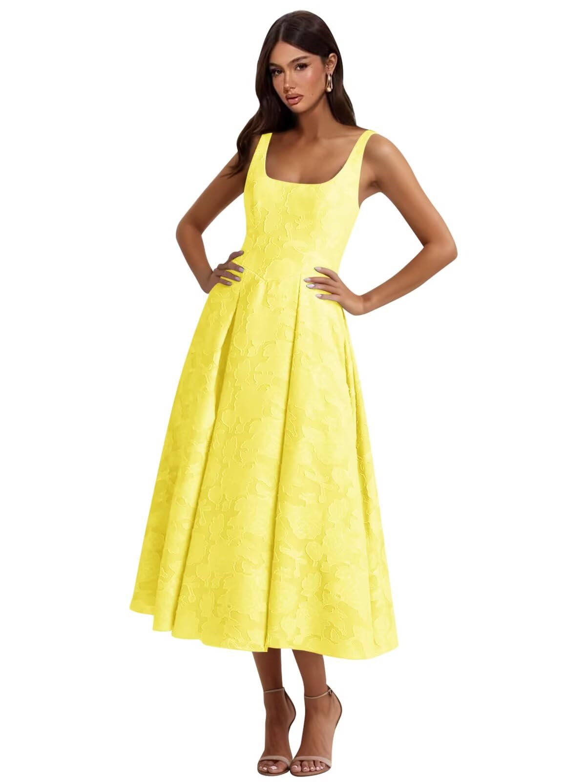Floral Lace Bridesmaid Dresses for Women Tea Length A Line Pleated Wedding Guest Dress Formal Gown