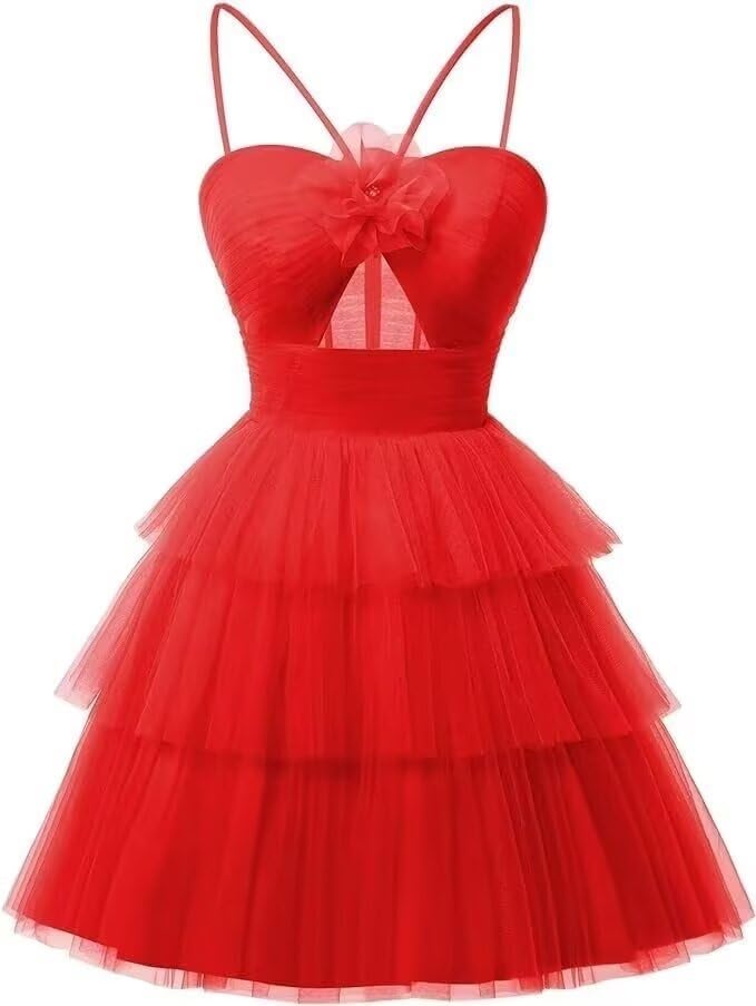 Tulle Homecoming Dresses 2027 Layered Spaghetti Straps Short Prom Dress A-Line Prom Cocktail Party Gown
