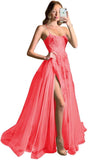 Women's Lace Criss-Cross Prom Dresses with Slit Spaghetti Straps Long Formal Evening Gowns