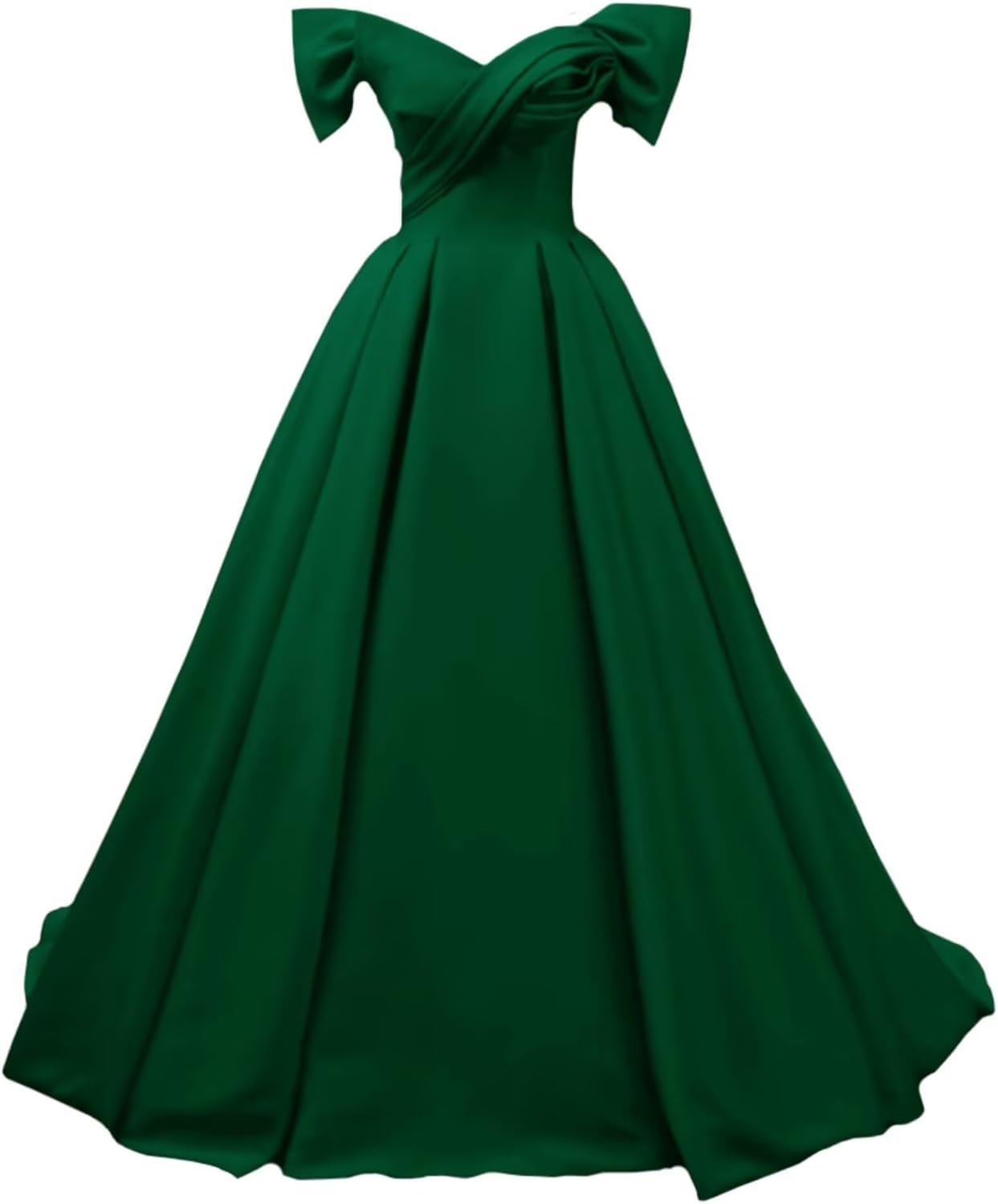 Off Shoulder Satin Prom Dresses for Women V-Neck Elegant A-Line Long Pleated Formal Evening Gown
