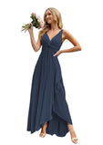 Women’s Long Bridesmaid Dresses Sleeveless V-Neck Formal Wedding Guest Chiffon Prom Gowns for Teens