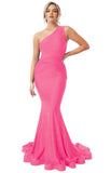Womens One Shoulder Mermaid Bridesmaid Dresses for Wedding Long Tight Ruched Prom Dresses Evening Formal Gowns