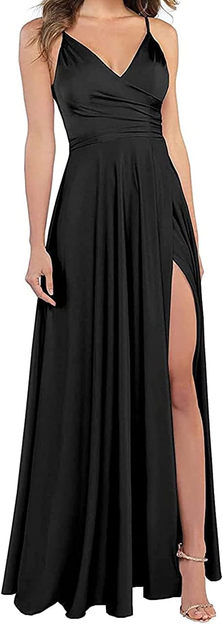 Lange Brautjungfernkleider für Frauen, formelle Satin-Spaghettiträger, Abschlussball- und Abendkleider 