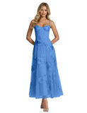 Jacquard Tulle Prom Dresses Spaghetti Straps Formal Evening Party Dress Tea Length