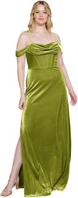 Velvet Off Shoulder Long Bridesmaid Dresses Cowl Neck Formal Gowns Evening Dress with Slit