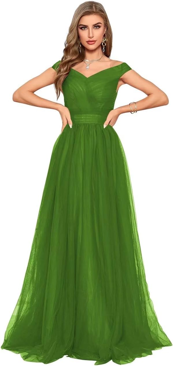 Schulterfreies Ballkleid, langes Ballkleid für Damen, A-Linie, Herzausschnitt, mehrlagiges Tüllkleid für Hochzeit, Abendparty 