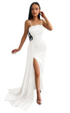 Women's Mermaid Prom Dresses Long with Slit 2025 Sequins Satin Spaghetti Straps Formal Evening Party Gown