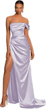 One Shoulder Mermaid Bridesmaid Dresses with Slit 2025 Pleats Satin Formal Evening Gowns for Women