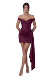 Satin Homecoming Dresses for Teens 2026 Off Shoulder Short Prom Dress Tight Pleated Cocktail Party Gowns