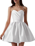 Satin Homecoming Dresses for Teens Spaghetti Straps Short Prom Dress A-Line Cocktail Wedding Guest Dress
