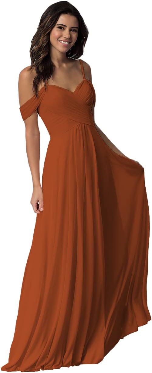 Schulterfreies Chiffon-Brautjungfernkleid mit Taschen für die Hochzeit 