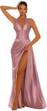 Halter Satin Prom Dresses for Women 2027 Long Mermaid Corset Formal Dress Pleated Evening Party Gowns with Slit