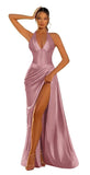 Halter Satin Prom Dresses for Women 2027 Long Mermaid Corset Formal Dress Pleated Evening Party Gowns with Slit