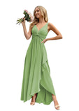 Women’s Long Bridesmaid Dresses Sleeveless V-Neck Formal Wedding Guest Chiffon Prom Gowns for Teens