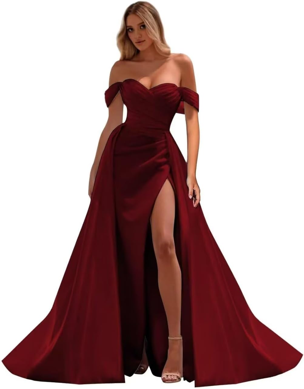 Off The Shoulder Prom Dress 2027 Long Ball Gown with Slit Mermaid Satin Formal Dresses for Women