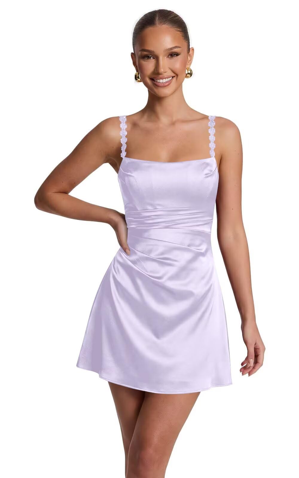 Satin Homecoming Dresses for Teens 2026 Spaghetti Straps Short Prom Dress A-line Pleated Cocktail Party Gowns