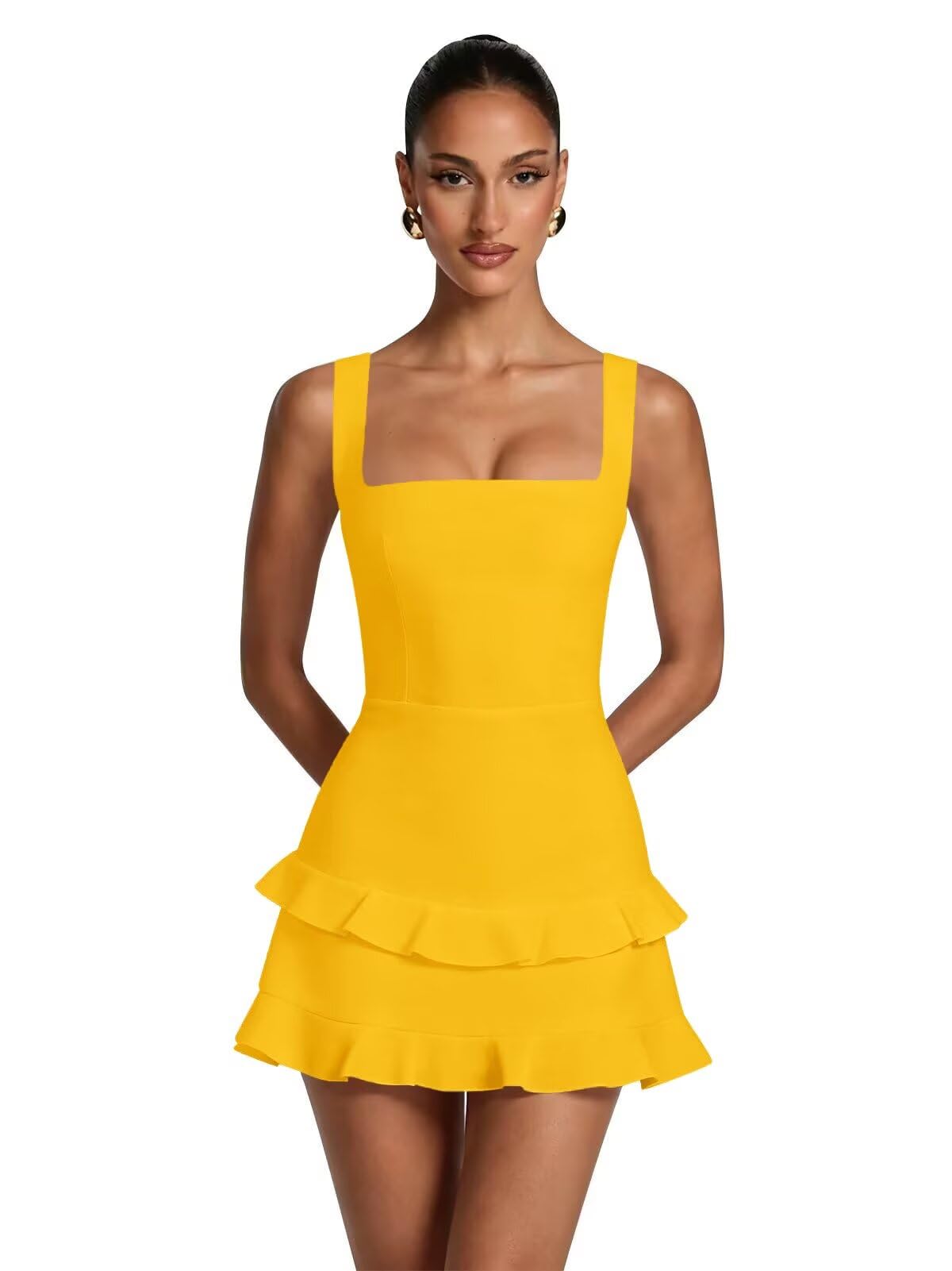 Spaghetti Straps Satin Homecoming Dresses for Teens 2026 Square Neck Tiered Ruffles Short Prom Dress