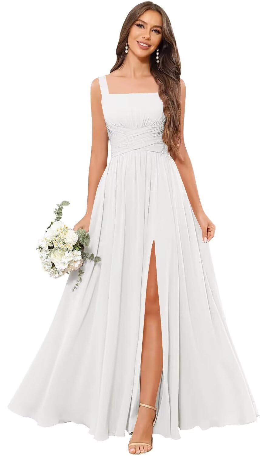 Kingbridal Chiffon A-line Bridesmaid Dresses for Women 2027 Long Square Neck Pleated Formal Evening Party Dress with Slit
