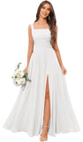 Kingbridal Chiffon A-line Bridesmaid Dresses for Women 2027 Long Square Neck Pleated Formal Evening Party Dress with Slit