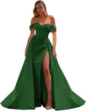 Vestidos de fiesta de satén con hombros descubiertos, corte sirena, fruncido, de noche formal, para mujer 