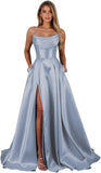 Satin Prom Dresses for Teens Long A-Line Cowl Neck Formal Evening Gown with Slit 2026 Maxi Ball Gowns