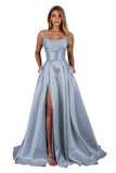 Satin Prom Dresses for Teens Long A-Line Cowl Neck Formal Evening Gown with Slit 2026 Maxi Ball Gowns