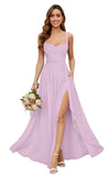 Chiffon Bridesmaid Dresses for Women Long Spaghetti Straps A-line Pleated Formal Evening Party Gowns with Pockets
