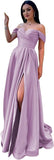 Schulterfreies Satin-Ballkleid, herzförmiger Ausschnitt, formelles Kleid, A-Linie, Abendkleid mit Schlitz 