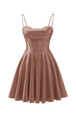 Spaghetti Straps Satin Homecoming Dresses for Teens Ruched Corset Short Prom Party Gowns Dress