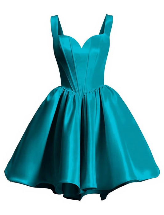 Satin Homecoming Mini Dress for Women Spaghetti Strap Corset Bodice Short Graduation Formal Party Dress