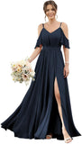 Women's Cold Shoulder Ruffle Sleeves Bridesmaid Dresses for Women 2025 Pleated Chiffon Formal Dresses with Slit