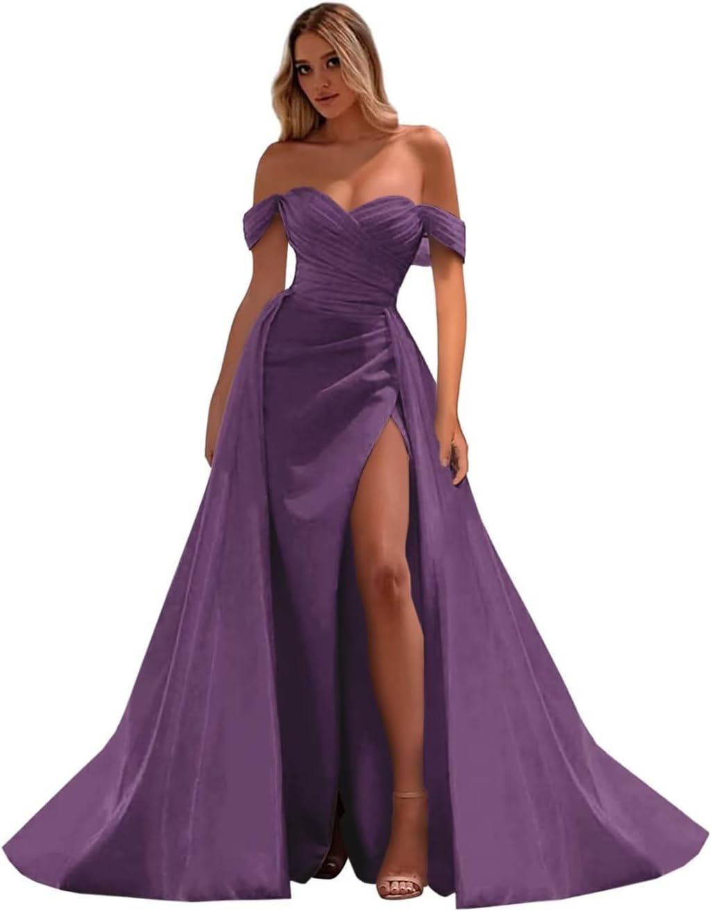 Vestidos de fiesta de satén con hombros descubiertos, corte sirena, fruncido, de noche formal, para mujer 
