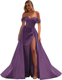 Vestidos de fiesta de satén con hombros descubiertos, corte sirena, fruncido, de noche formal, para mujer 
