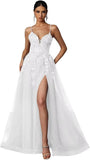 Tulle Prom Dresses 2027 Puffy Ball Gown for Women Formal V Neck Lace Appliques Evening Gown with Slit Long Homecoming Dress