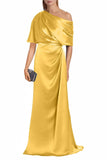 Satin Mother of The Bride Dresses for Wedding One Shoulder Formal Dress with Sleeves Mermaid Evening Party Gowns