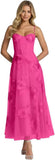 Jacquard Tulle Prom Dresses Spaghetti Straps Formal Evening Party Dress Tea Length