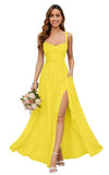 Chiffon Bridesmaid Dresses for Women Long Spaghetti Straps A-line Pleated Formal Evening Party Gowns with Pockets