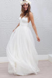 Simple V Neck Wedding Dress for Bride Spaghetti Straps Ruched Tulle Beach Bridal Gowns