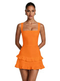 Spaghetti Straps Satin Homecoming Dresses for Teens 2026 Square Neck Tiered Ruffles Short Prom Dress