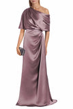 Satin Mother of The Bride Dresses for Wedding One Shoulder Formal Dress with Sleeves Mermaid Evening Party Gowns