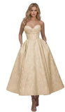 Strapless Floral Satin Prom Dresses for Women 2026 Jacquard Aline Formal Evening Party Dress with Pockets