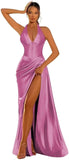 Halter Satin Prom Dresses for Women 2027 Long Mermaid Corset Formal Dress Pleated Evening Party Gowns with Slit