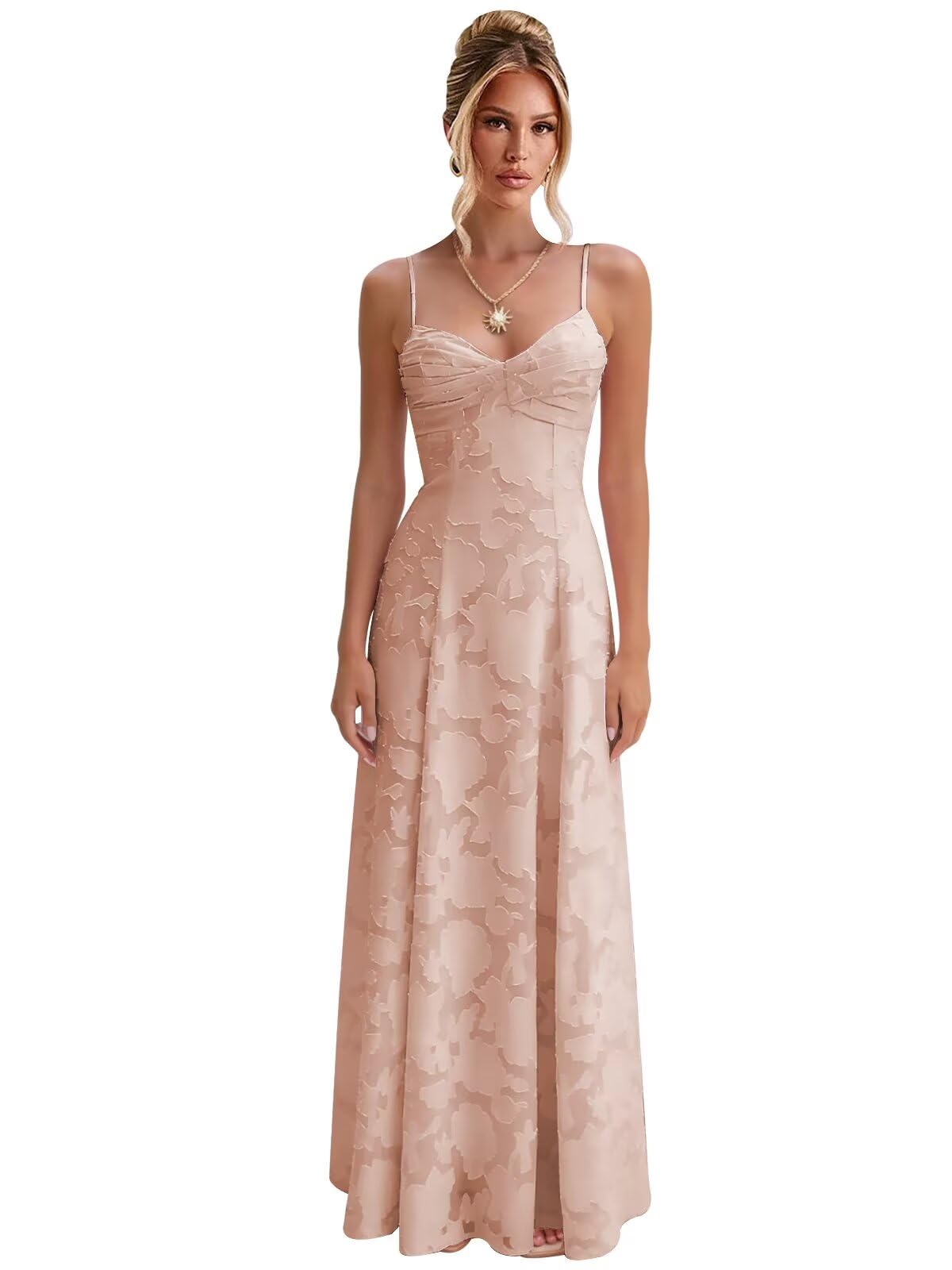 Spaghetti Strap Bridesmaid Dresses for Women Jacquard Floral A Line Long Formal Evening Gown
